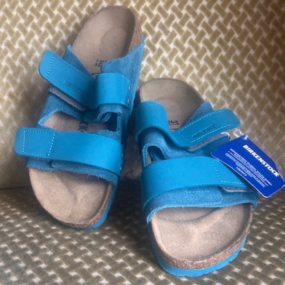 Birkenstock Uji Deep Turquoise Suede Nubuck Leather Sandals NEW
